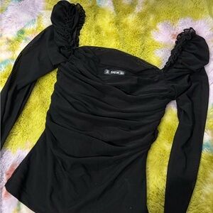 SHEIN Elegant Black Ruched Blouse